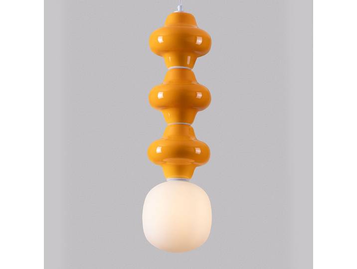 Suspension Clio type C Ø 18cm Orange/Orange céramique / verre opale LED G9