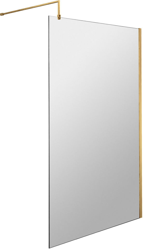 Nuie Brushed Brass Wetroom Screens 1950mm H Frameless Wet Room Glass Screens with Clear Glass Chrome 195cm H x 110cm W