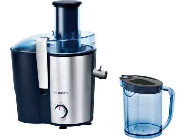 BOSCH Entsafter VitaJuice 3 MES3500, großer Einfüllschacht, 1,25l Saftbehälter , blau (blau, silberfarben), B:31,2cm H:31cm T:18cm, Entsafter, mehrere Geschwindigkeiten, spülmaschinengeeignet, Edelstahl, Entsafter