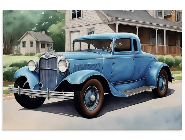 Wandbild ARTLAND Blauer Oldtimer der 1930er Jahre , blau (farbe bild(er): blau), B:90cm H:60cm, Alu Dibond, Bilder, Wandbild, als Alubild, Leinwandbild, Poster, Wandaufkleber in verschied. Grössen