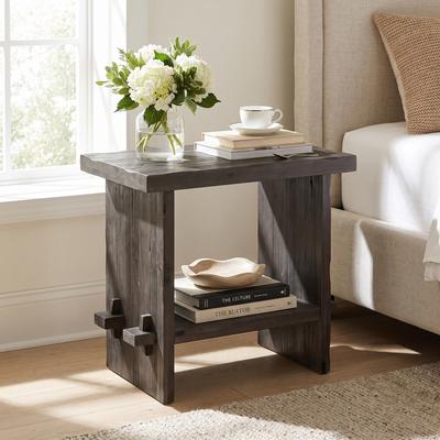 YUZHOU Solid Wood Farmhouse Nightstand, 2-Tier Open Storage Rustic Bedside End Table
