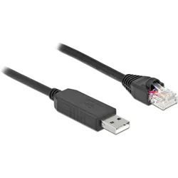 Delock Serielles Anschlusskabel mit FTDI Chipsatz, USB 2.0 Typ-A Stecker zu RS-232 RJ45 Stecker 2 m schwarz (2 m, USB 2.0), USB Kabel