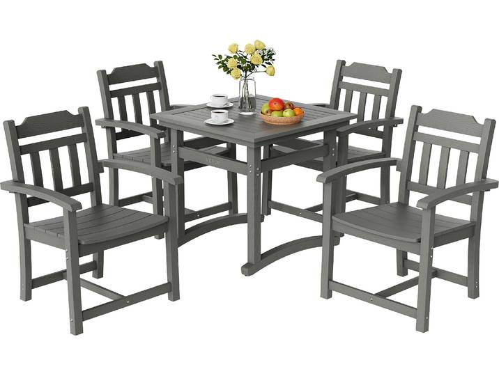 VEVOR Ensemble de mobilier de jardin 5 pièces Mobilier de balcon 150 kg Ensemble de salon Résistant aux intempéries et au soleil Ensemble de salle à manger Ensemble de mobilier de terrasse et de jardin Moderne Mobilier de balcon Gris clair