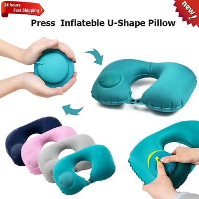 Uplift Essentials Inflatable U Shape Travel Pillow With Built In Pump green