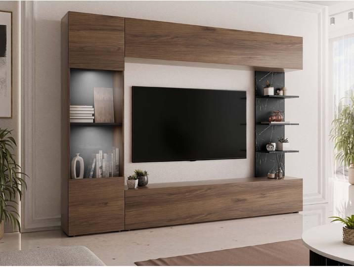 MIRJAN24 Wohnwand Lazando, (Komplett-Set, Hängeschrank, Vitrine, TV-Lowboard, Wandregal), Beleuchtung als Option