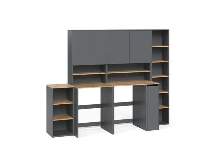 Vicco Badmöbel-Set Viktor, Anthrazit/Goldkraft Eiche 6-teilig · Hochregal · 2x Waschmaschinenschrank · 2x Waschmaschinenaufsatz · Regal