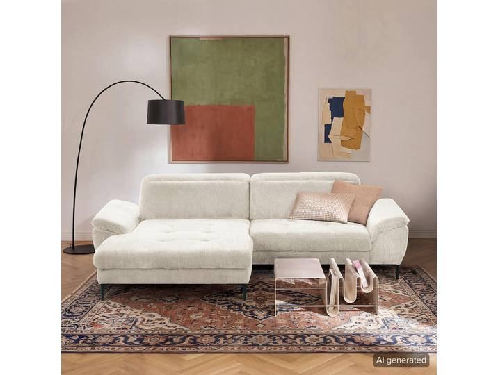 Livetastic Ecksofa Prado, Weiß, Metall, 3-Sitzer, Ottomane links, L-Form, 268x195 cm, Liegefunktion, Rücken echt, Wohnzimmer, Sofas & Couches, Wohnlandschaften, Ecksofas