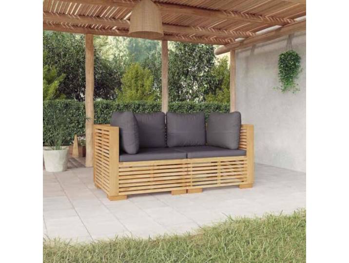 Teck massif lattes coussins moelleux jardin terrasse patio Brun 42.24 Canapé d'angle de jardin 2 pcs avec Coussins, Bois Teck Massif, Salon Extérieur pour Terrasse Patio, Mobilier Résistant aux