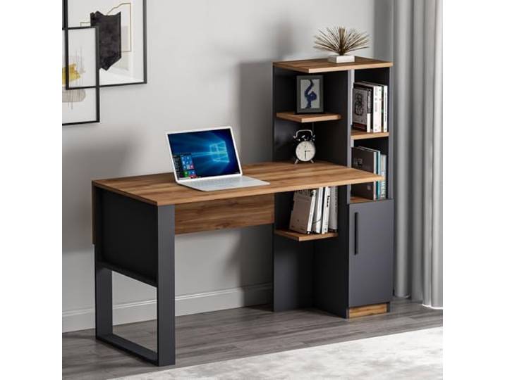 Homidea Tody Schreibtisch - Computer & Schreibtisch - Arbeitsplatz - Stauraum mit Tür und Ablagen im modernen Design für Home Office oder Kinderzimmer (Tody - Anthrazit/Walnuss)