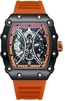 Fashion Sheath Luxury Mens Wine Barrel Watch With Luminous Dial And Calendar Sports Design orange1