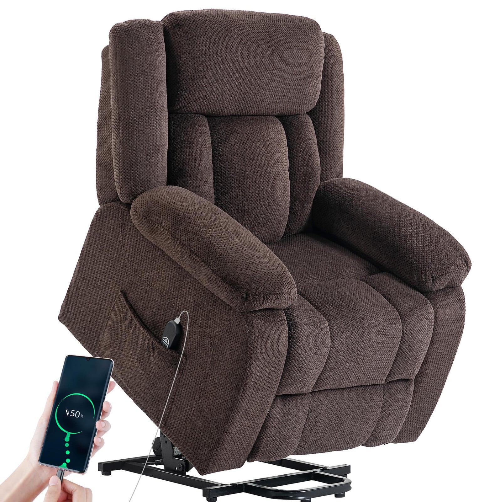 MH Handel GmbH Relaxfauteuil met afstandsbediening en zijvakken, bruin