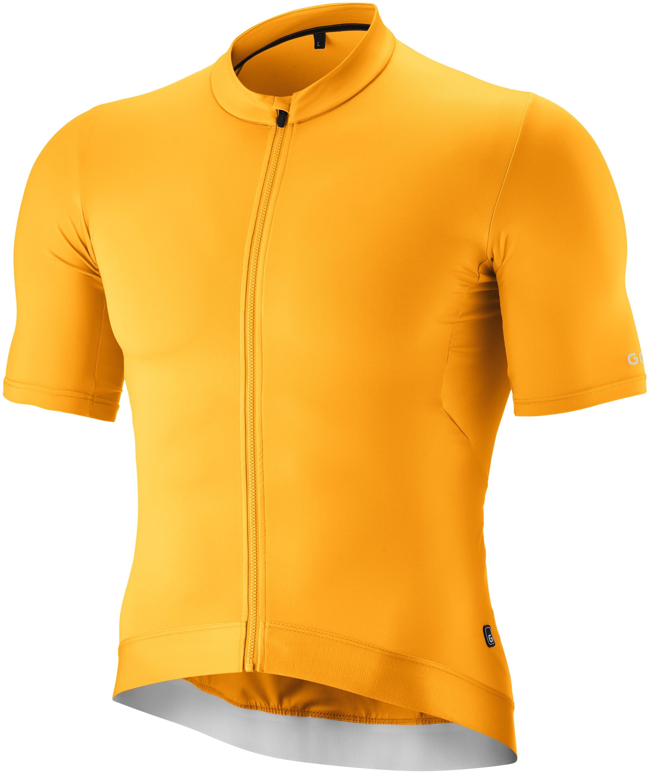 Radtrikot GONSO "Road Jersey M", Herren, Gr. M, gold (goldfarben), 84% Polyester, 16% Elasthan, Rundhals, Trikots Radtrikot, Herren Fahrradtrikot kurzarm, Full-Zip Trikot, Rückentasche, Slim Fit goldfarben M