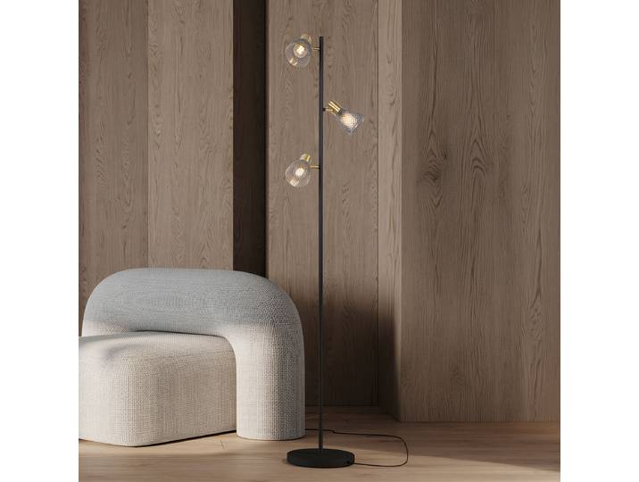 Lampadaire Ø 23cm Doré/Laiton/Noir fer, laqué verre fumé E14