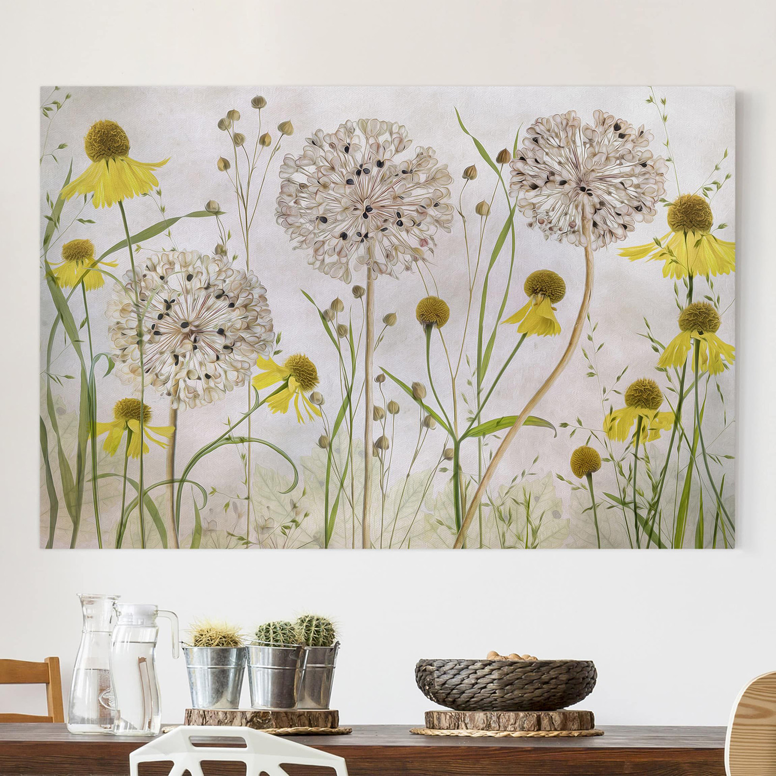 home24 Allium Helenium wanddecoratie beige multicolor, 150 x 100 cm