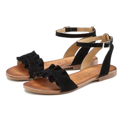 Sandale LASCANA "offener Schuh", Damen, Gr. 44, Schweinsleder, schwarz, Obermaterial: 100% Ziegenleder. Decksohle: 100% Rindsleder. Futter: 100% Schweinsleder. Laufsohle: 100% Synthetik, unifarben, Schuhe Sandale, Sandalette, Sommerschuh aus...