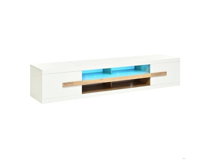 WOVREO Meuble TV bas 200 cm blanc LED contrôlable par application 2 portes panneaux de particules