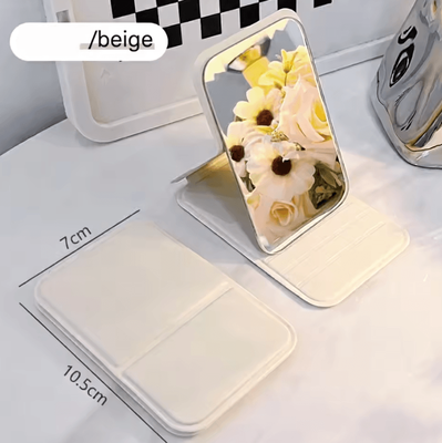 Inspire Curations Portable Folding Makeup Mirror Travel Makeup Mirror HD Folding Mirror With Desktop Stand beige 10.5x7cm