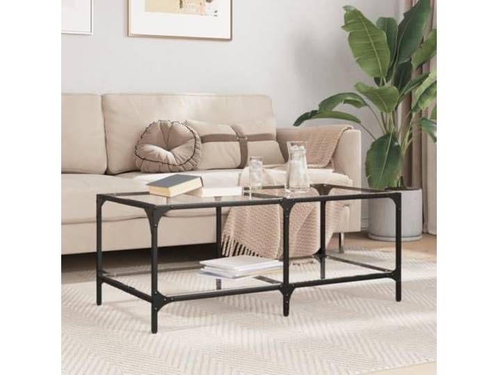 HEFZGDB Couchtisch mit Glasplatte Transparent 98,5x50x40 cm Stahlgestell Langlebig Wohnzimmertisch Modern