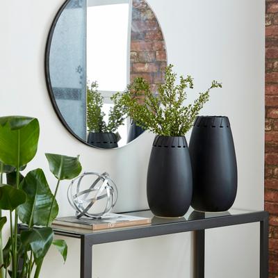 ARCILLA ELEMENTAL Black Ceramic Decorative Vase with Cut Out Patterns (Set of 2) - 9 x 9 x 16