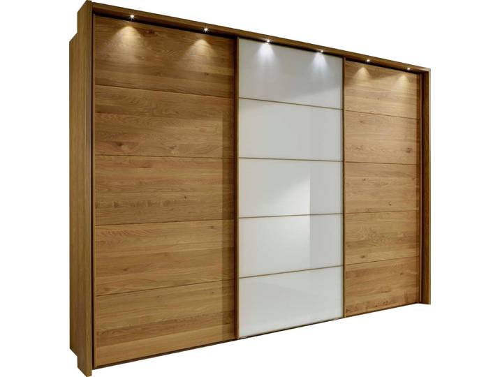 Schwebetürenschrank WIEMANN Kufstein , weiss (eiche, weiß glas), B:250cm H:220cm, Schränke, Schwebetürenschrank, mit Glas