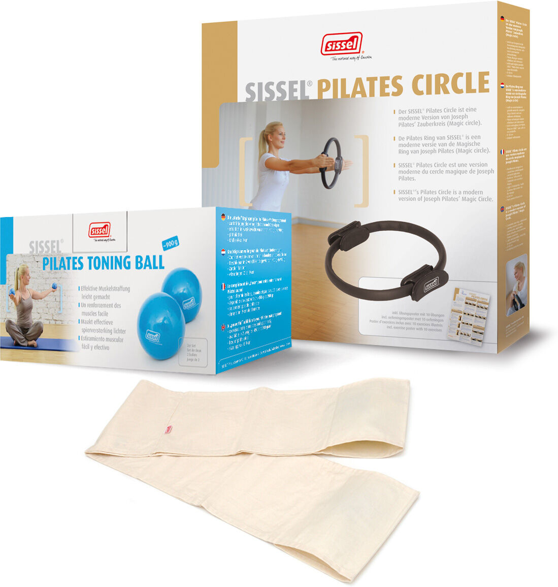 Sissel Kit Pilates n.2 Toning Ball 450, Banda Elastica Bianca e Circle Nero Classic