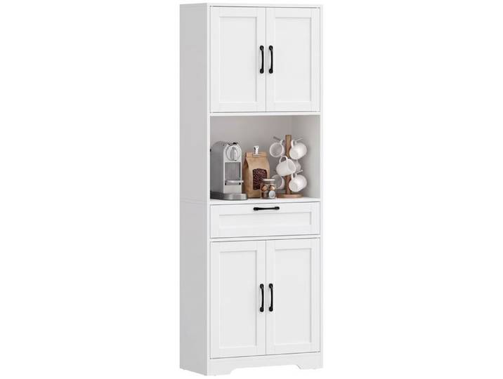 Buffet haut cuisine - HOMCOM - 4 portes à fermeture douce tiroir compartiment ouvert - bois - 60x30x170cm - blanc