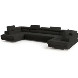 WOHNLANDSCHAFT ISOLANO Schwarz Velours-Stoff mit Schlaffunktion