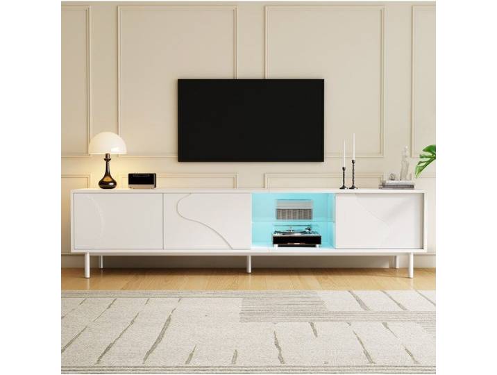 COVREO Meuble TV blanc 180 x 40 x 45 cm 3 portes coulissantes LED multicolore MDF