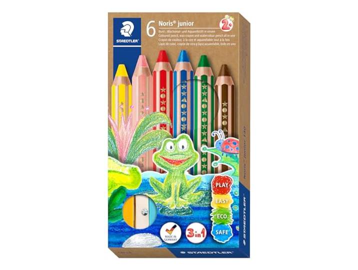STAEDTLER Noris junior 140 3-in-1 kleurpotloden – 6 kleuren + puntenslijper