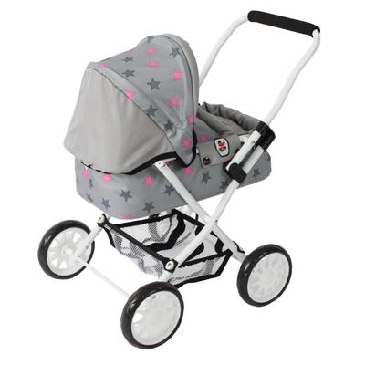 Puppenwagen CHIC2000 "Smarty, Mini-Kuschelwagen", grau (sternchen grau), Puppenwagen, KinderB:56cm H:56cm T:56cm, Kunststoff, Metall, Stoff, mit herausnehmbarer Tragetasche, B:56cm H:56cm T:56cm