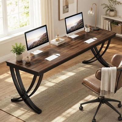 "78.74"" Two Person Desk Industrial Double Computer Desk with Metal Frame"