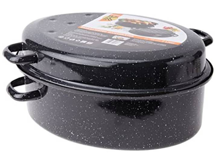 Kruger G 3808 F braadpan met druppeldeksel, 38 cm, roestvrij staal, zwart