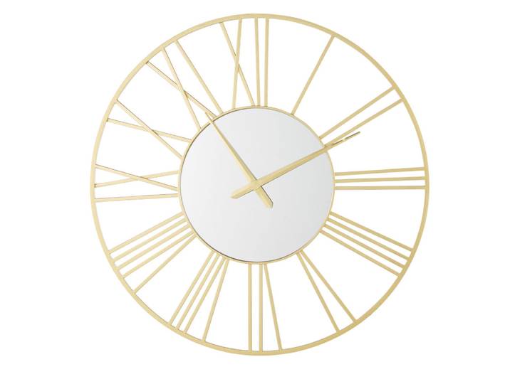 Wanduhr aus goldfarbenem Stahl mit Spiegel, Durchmesser 92 cm