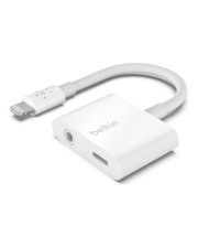 Belkin 3.5 mm Audio + Charge RockStar Lightning zu Kopfhörer Anschluss / Ladeadapter / M bis 4-poliger Mini-Stecker W weiß für Apple iPad/iPhone (F8J212BTWHT)