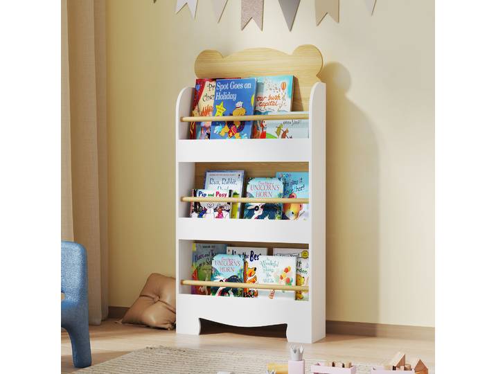 AIYAPLAY Bibliothèque Enfant Bois 3 Niveaux Rangement Chambre