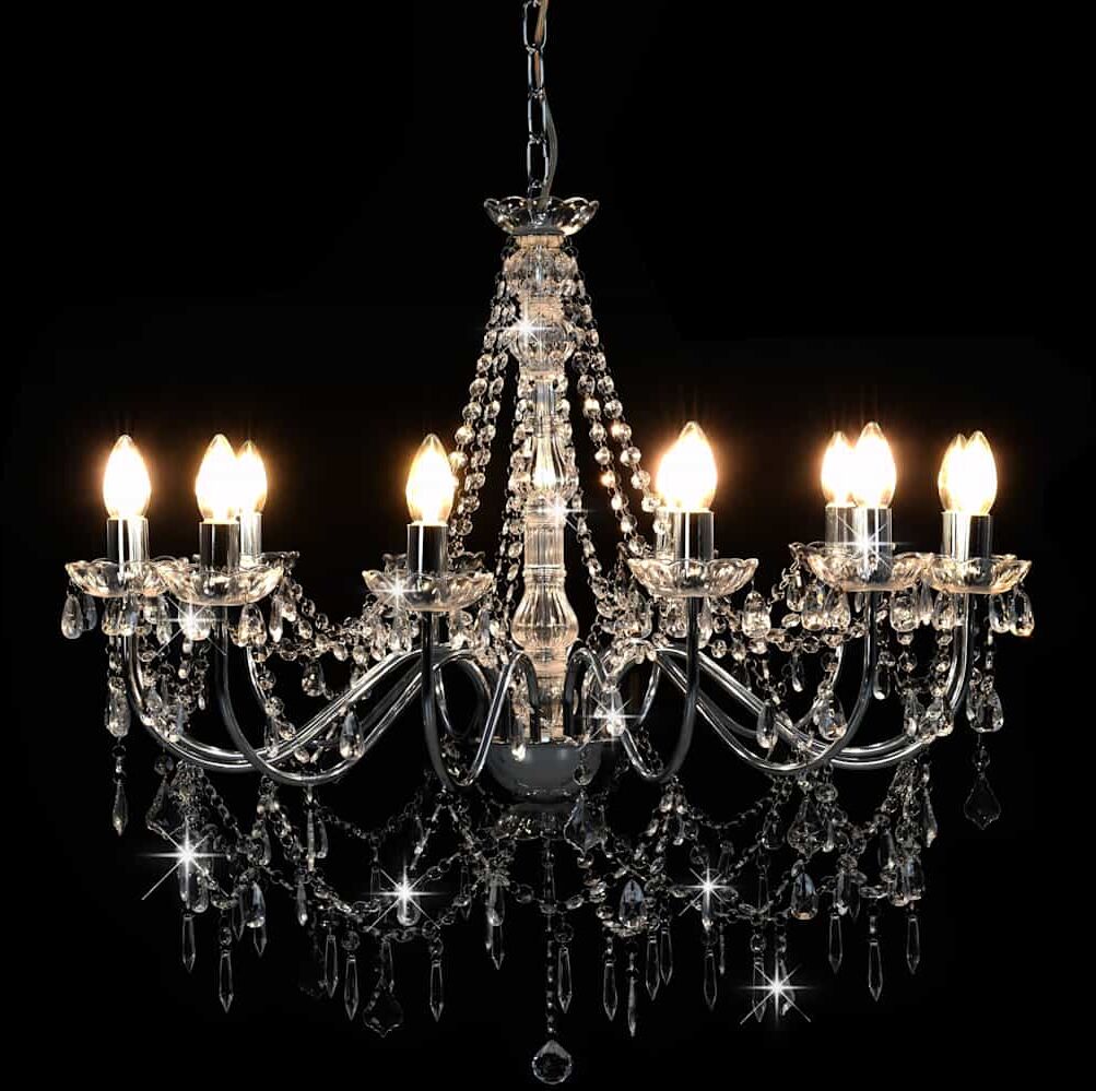 vidaXL Lustre avec perles Argenté 12 ampoules E14