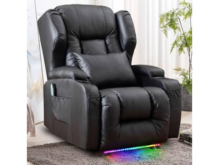 SAMERY Relaxsessel Elektrisch Massagesessel Fernsehsessel mit Liegefunktion Vibration Heizung, Relaxsessel & -liegen mit LED/USB, Kinosessel TV Sessel Wohnzimmer Schlafzimmer Schwarz 7815-3 Kartons