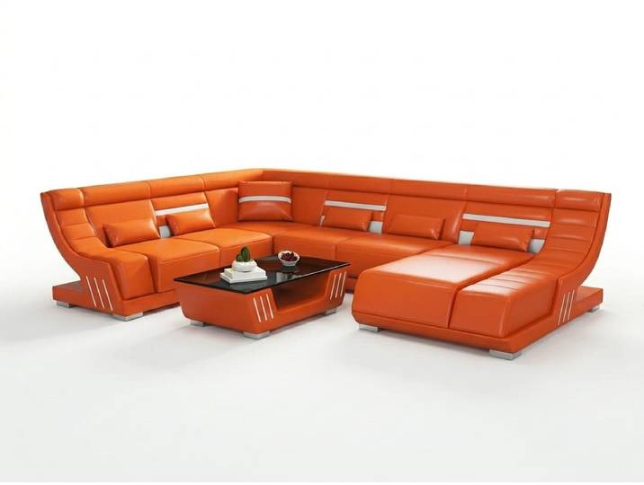 JVmoebel Wohnlandschaft Leder Ecksofa U-Form Modern Orange Couch Led Design Wohnlandschaft