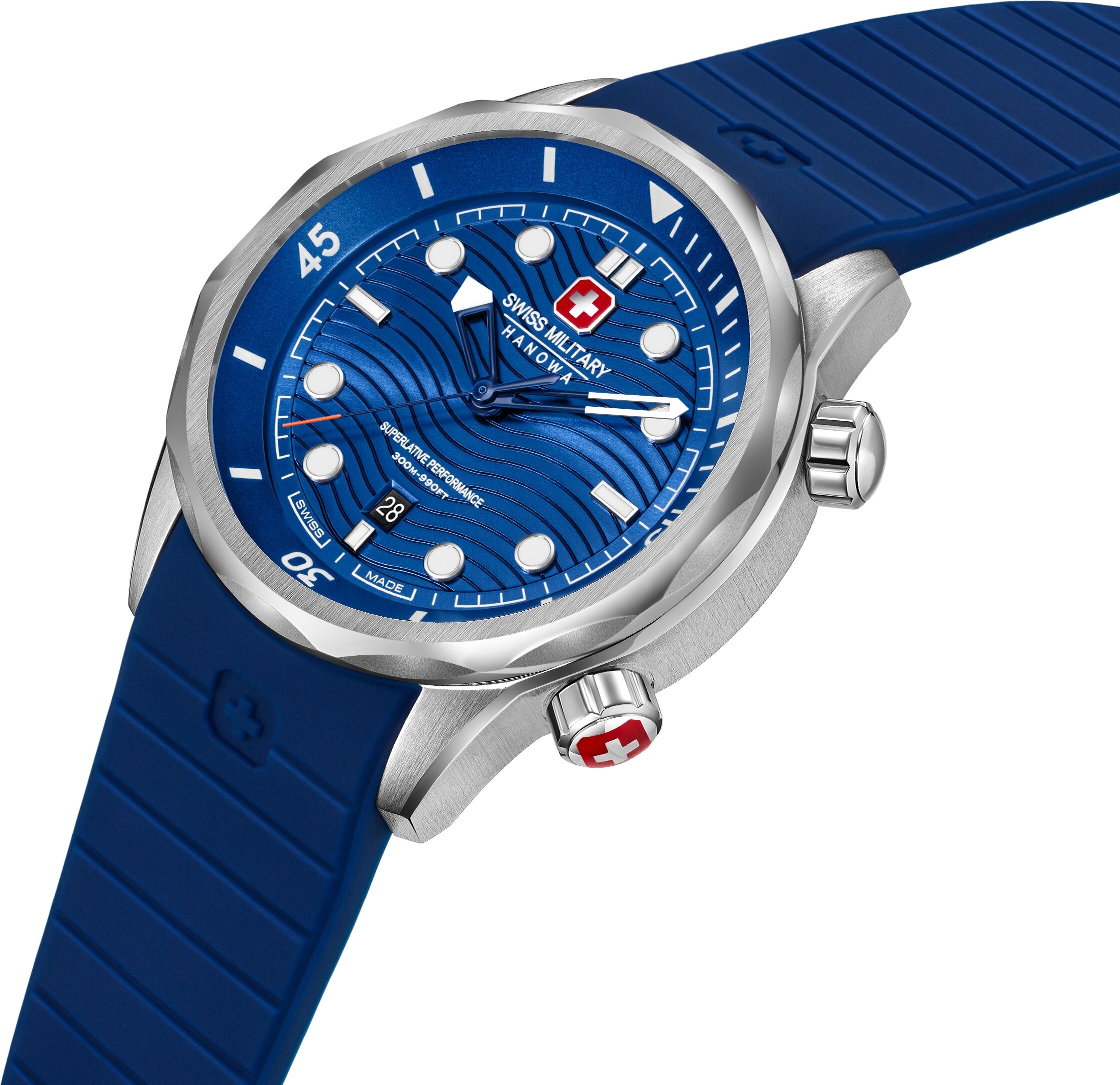 Quarzuhr "Breakwater", blau (blau, blau), SWISS MILITARY HANOWA, Armbanduhren, Herren, silberfarben, Quarzuhr, Armbanduhr, Herrenuhr, Swiss Made, Silikonarmband, analog, Tag
