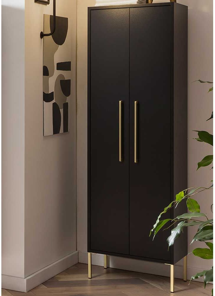 Pharao24.de Moderner Badhochschrank in Schwarz und Gold Made in Germany