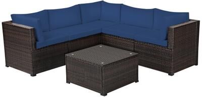 Costway 6 Pieces Patio Furniture Sofa Set with Cushions for Outdoor-Navy