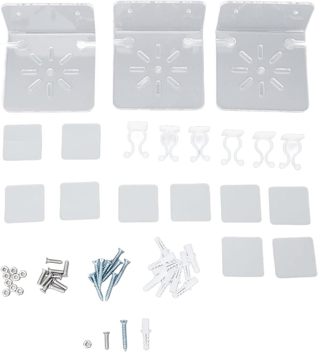 Set van 3 doorzichtige breekbestendige acryl wandplanken voor apparaten, 10 x 10 cm