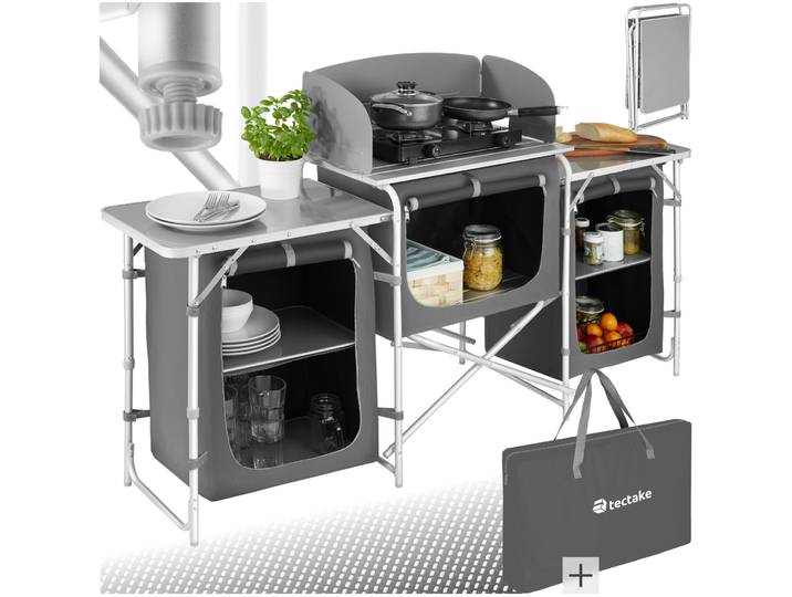 Campingküche mit Aluminiumgestell 172x52x104cm - grau