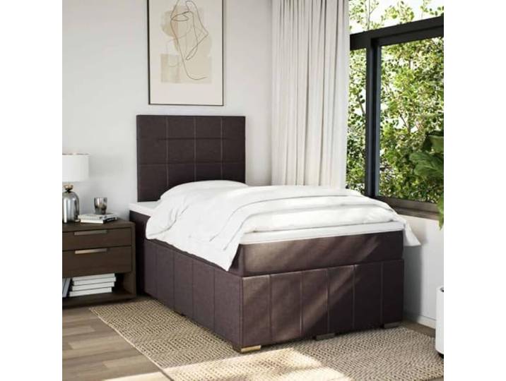 KTHLBRH Boxspringbett mit Matratze Dunkelbraun 120 x 190 cm Taschenfedern, verstellbares Kopfteil, inklusive Matratzenschoner, Lattenrost im Lieferumfang enthalten