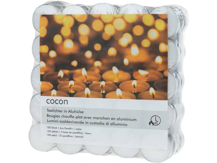 Teelichter COCON Weiss Paraffin 100 Stk