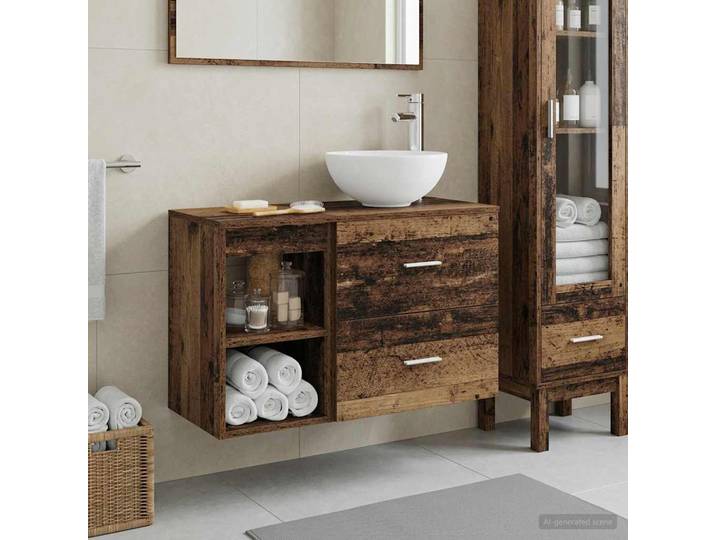vidaXL Badezimmermöbel-Set 2 stk. Altholz Holzwerkstoff
