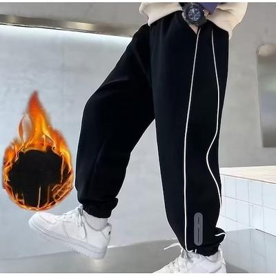 kinderkleidung Jungen Jogginghose Hose Tasche Feste Farbe warm halten Comfort Hose Schulanfang Sport Schwarz Grau