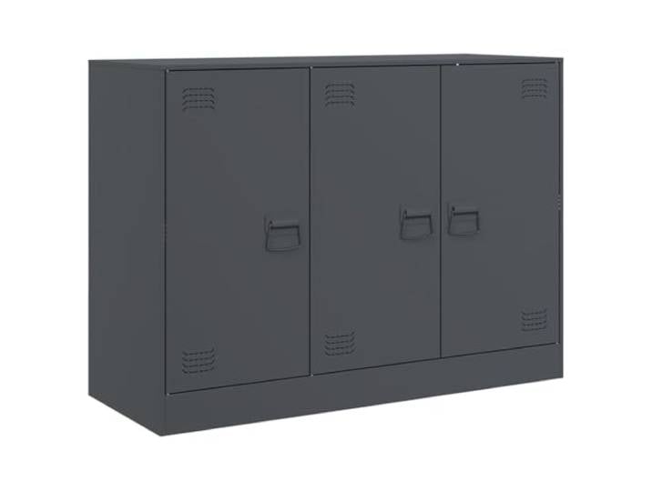 LASWWQMRF Sideboard Anthrazit 99x39x73 cm Stahl Metallschrank Robuster Metallschrank mit 6 Fächern und 3 Türen für Wohnzimmer und Büro, 90 kg Belastbarkeit im modernen Design