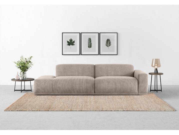 Big-Sofa, Beige, 277x72x107 cm, Breitcord, Hoher Sitzkomfort, Modern