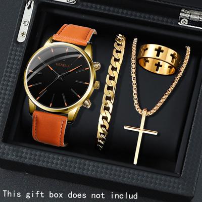 Combo Retail Shop Casual Men Watches, PU Leather Strap, Quartz Watch, Men Watch Set, The Most Ideal Gift For Men a